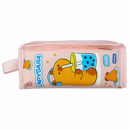 Пенал ЮНЛАНДИЯ ЮНИОР, 2 отделения, с ручкой, полиэстер, "Capybara", 21х8х6 см, 273814