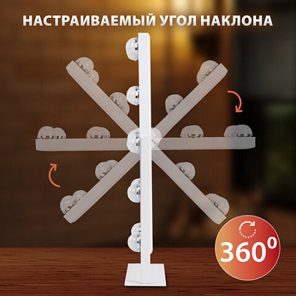 Зеркало для макияжа гримерное с подсветкой, 12 LED-ламп, 3 режима свечения, размер 29х38 см, работа от сети 220V, цвет белый, BRABIX, 609336