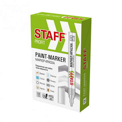 Маркер-краска лаковый (paint marker) 2-4 мм, СЕРЕБРИСТЫЙ, НИТРО-ОСНОВА, STAFF PROFIT, для любых поверхностей, 152580