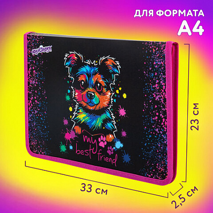 Папка для труда на молнии ЮНЛАНДИЯ А4, 1 отделение, откидная планка, органайзер, "Настоящий друг", 272221