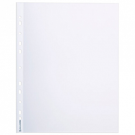 Папки-файлы перфорированные А4+ BRAUBERG, КОМПЛЕКТ 50 шт., матовые, СВЕРХПРОЧНЫЕ, 100 мкм, 225219