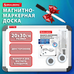 Доска магнитно-маркерная двусторонняя 20x30 см, с маркером и 2 магнитами, BRAUBERG, 238988