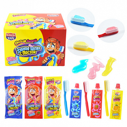 Сахарная конфета и жидкая карамель "Зубная щетка с пастой", 15 г, КАНДИ КЛАБ, DRG026-2