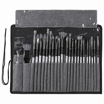 Кисти художественные набор 23 шт синтетика с мастихином в пенале, BRAUBERG ART DEBUT,