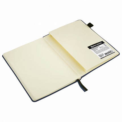 Блокнот А5 138x213 мм, BRAUBERG "Velvet", резинка, держатель, 80 л., клетка, синий, 116239