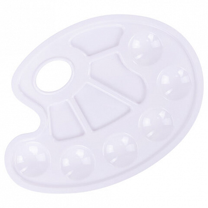 Палитра для рисования ПИФАГОР белая, овальная, 6 ячеек для красок и 4 ячейки для смешивания, 227805