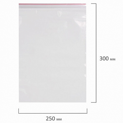 Пакеты с замком ZIP LOCK "зиплок", комплект 100 шт., 250х300 мм, ПВД, толщина 40 микрон, BRAUBERG, 606217