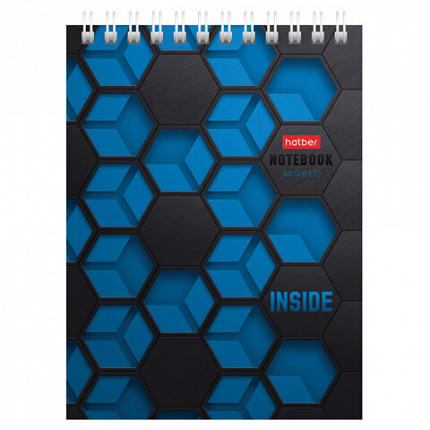Блокнот МАЛЫЙ ФОРМАТ А6, 40 л., гребень, картон, клетка, HATBER, "INSIDE", 080475, 40Б6В1гр