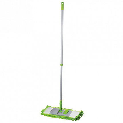 Швабра с флаундером 40 см, телескопический черенок 70-120 см, еврорезьба, МОП из микрофибры букли "СИНЕЛЬ" (ТИП К), ЛЮБАША, 603602