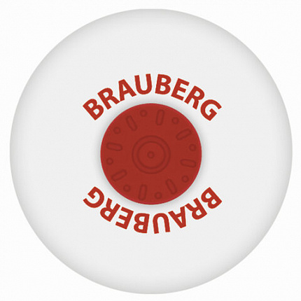 Ластик BRAUBERG "Universal", 30х30х8 мм, белый, круглый, красный пластиковый держатель, 222472