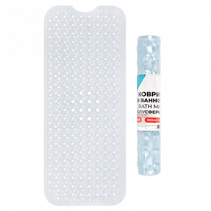 Коврик для ванны противоскользящий 100х40 см, "Полусферы", прозрачный, ПВХ, присоски, PRIMILA (ПРИМИЛА), 700376