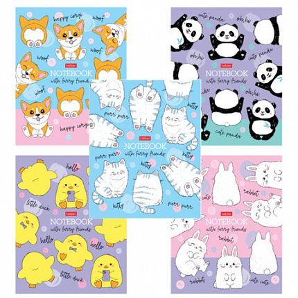 Тетрадь А5 48 л., HATBER скоба, клетка, матовая ламинация, "Пушистые хвостики" (микс в спайке), 079183, 48Т5лВ1