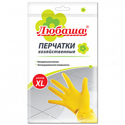 Перчатки МНОГОРАЗОВЫЕ латексные ЛЮБАША "ЭКОНОМ", хлопчатобумажное напыление, размер 9-10, XL (очень большой), желтые, вес 34 г, 603786
