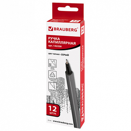 Ручка капиллярная (линер) BRAUBERG "Aero", СЕРАЯ, трехгранная, металлический наконечник, линия письма 0,4 мм, 142258