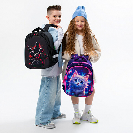 Ранец BRAUBERG KIDS STANDARD, 2 отделения, "Любознательный кот", 36х28х14 см, 273145