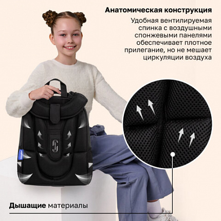 Ранец BRAUBERG PREMIUM, 2 отделения, с брелоком, "Белый котенок", СВЕТЯЩИЙСЯ, 38х29х16 см, 274392