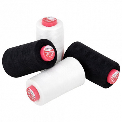 Нитки швейные 40/2 5000 ярд. (4572 м), Набор 2 белых/2 черных, DEVELIA (Девелиа), 665429