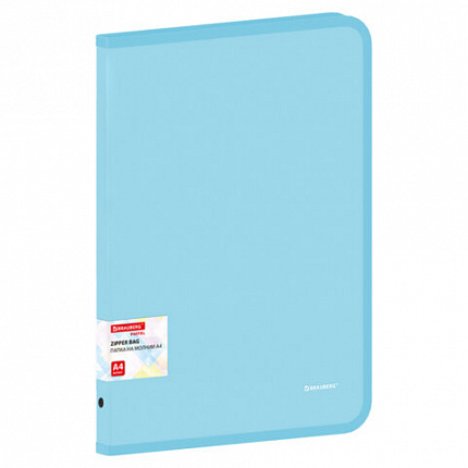 Папка объемная на молнии пластиковая BRAUBERG PASTEL, А4, 330х240мм, 600мкм, цвет аквамарин, 271970