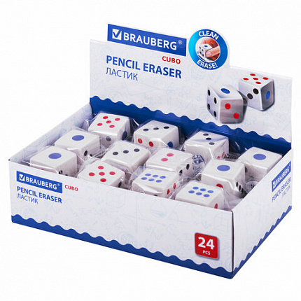 Ластик BRAUBERG "Cubo", 24х24х24 мм, белый, ассорти, 223605