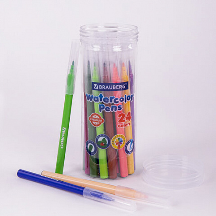 Фломастеры в тубе классические 24 цвета, вентилируемый колпачок, BRAUBERG "PREMIUM", 152199