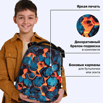 Ранец BRAUBERG ORIGINAL, 2 отделения, с брелоком, "Огненный всплеск", 38х29х16 см, 274405