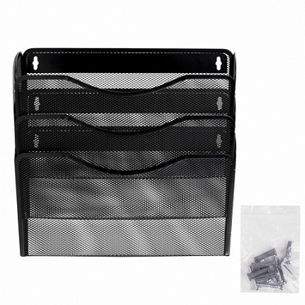 Лотки для бумаг настенные BRAUBERG "Germanium", 3 штуки, А4, 215х355х95 мм, металл, черные, 237968