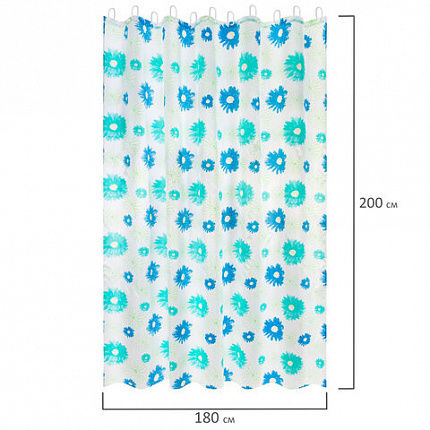 Шторка для ванной ПОЛИЭСТЕР, 180х200 см, кольца в комплекте, ЦВЕТЫ, PRIMILA (ПРИМИЛА), 700082