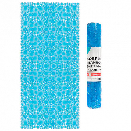 Коврик для ванны противоскользящий 88х40 см, "Пузыри", прозрачно-голубой, ПВХ, присоски, PRIMILA (ПРИМИЛА), 700365