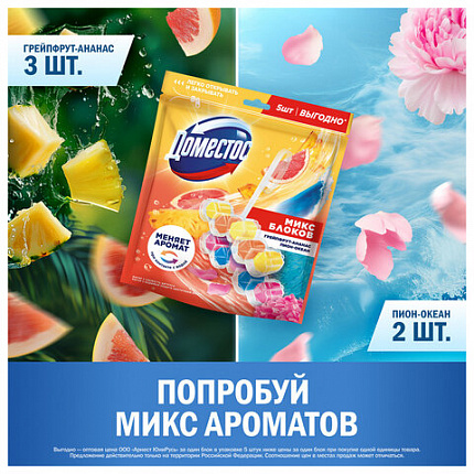 Блок туалетный подвесной твердый 2х50 г + 3х50 г, ДОМЕСТОС "Свежесть цитруса и цветочный букет"