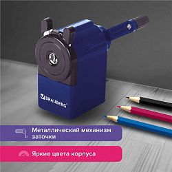 Точилка механическая BRAUBERG "JET", металлический механизм, корпус синий, 229570