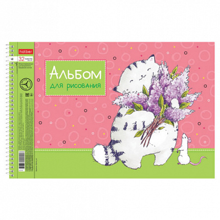 Альбом для рисования А4 32 л., спираль, обл. картон, HATBER, 198х300 мм, "Приключения кота Пирожка" (5 вид), 079775, 32А4Всп