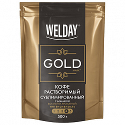 Кофе растворимый WELDAY (ВЭЛДЭЙ) "GOLD" 500 г, БРАЗИЛИЯ, арабика, сублимированный, 622673