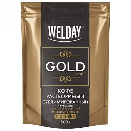 Кофе растворимый WELDAY (ВЭЛДЭЙ) "GOLD" 500 г, БРАЗИЛИЯ, арабика, сублимированный, 622673
