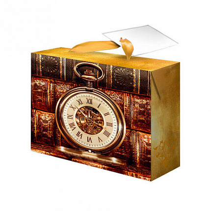 Пакет-коробка подарочный (1 штука) ассорти "Часы"/"Яркий", 22,5х13,5х20 см, тиснение фольгой, ламинация, 90080, 90079, 90080
