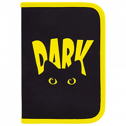 Пенал BRAUBERG с наполнением, 1 отделение, 1 откидная планка, 24 предмета, 21х14 см, "Dark cat", 272351