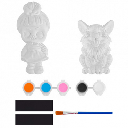 Фигурка-раскраска из гипса "С магнитом", с красками и кистью, ассорти, BRAUBERG KIDS, 666010