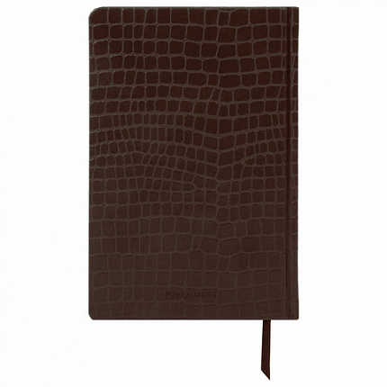 Ежедневник полудатированный А5 (138х213 мм) BRAUBERG "Alligator", под кожу, 192 л., коричневый, 124986