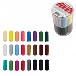 Нитки швейные 40/2, 200 м, полиэстер, НАБОР 24 цвета, в ПОДАРОК набор игл, DEVELIA (Девелиа), 609624