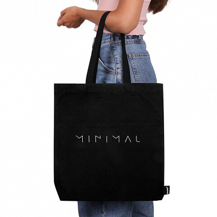 Сумка шоппер BRAUBERG, канвас, 40х35 см, черный, "Minimal", 274649