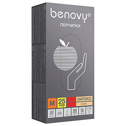 Перчатки латексные смотровые 25 пар (50 шт.), прочные, размер M (средний), BENOVY High Risk, ЧЗ