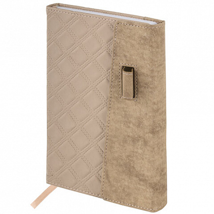Ежедневник недатированный А5 145х215 мм, BRAUBERG "Stitch", под кожу, магнит, 160 л., бежевый, 116590