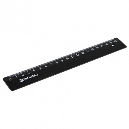 Линейка пластиковая 20 см, BRAUBERG, непрозрачная, черная, 210607