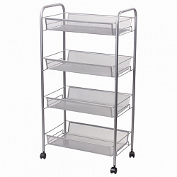 Этажерка (тележка) BRABIX офисно-бытовая 4 яруса, на колесах, металл, серебристая, 43,5х26х83,5 см, 603754