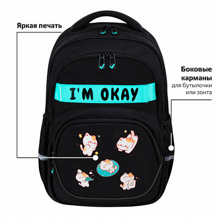 Рюкзак BRAUBERG MOTION, 2 отделения, 3 кармана, "Positive cats", 41х28х17 см, 273114