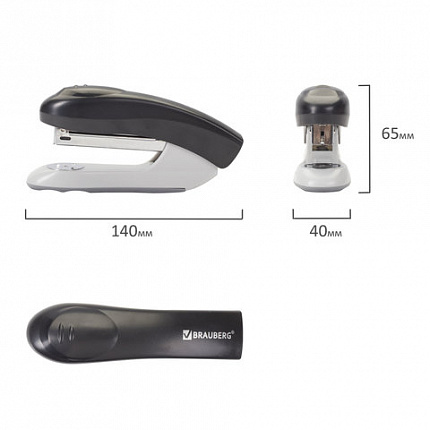 Степлер №24/6, 26/6 BRAUBERG "Original", до 25 листов, черный, 222533