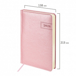 Ежедневник датированный 2026 А5 138x213 мм, BRAUBERG "Imperial", под кожу, розовый, 117065
