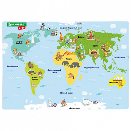 Настольное покрытие BRAUBERG KIDS, А3+, пластик, 46x33 см, "Кот-энтузиаст изучает Мир", 273619