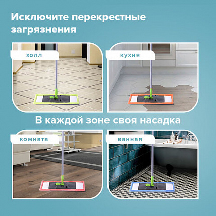 Насадка МОП плоская КОМПЛЕКТ 4 шт., УНИВЕРСАЛЬНАЯ для швабр 38-42 см (ТИП К), микрофибра, LAIMA, 607459