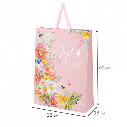 Пакет подарочный (1 штука) 33х13х45 см (XL), "Flower Mix", ассорти, глиттер, фольга, ЗОЛОТАЯ СКАЗКА, 700825