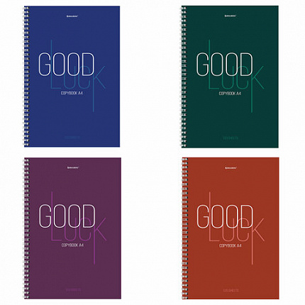 Тетрадь А4, 120 л., BRAUBERG, гребень, клетка, обложка твердая, "Good Luck", 404074